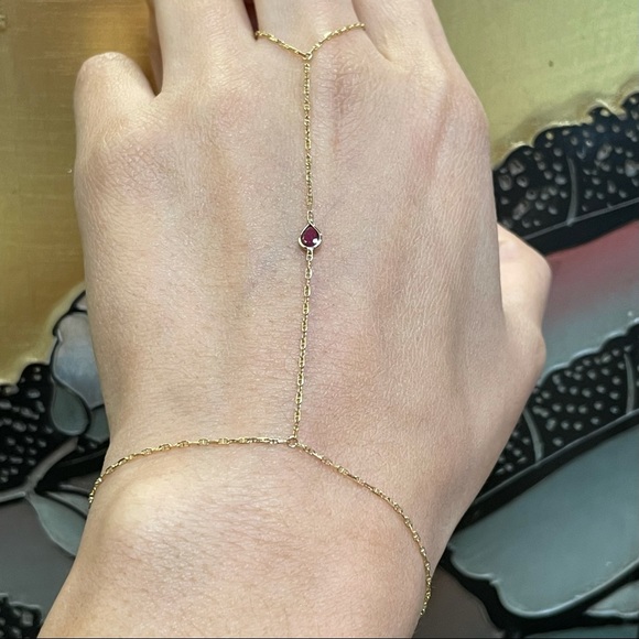Ruby Hand Chain Bracelet in solid 14k Yellow Gold 5x3.5mm - Picture 4 of 5